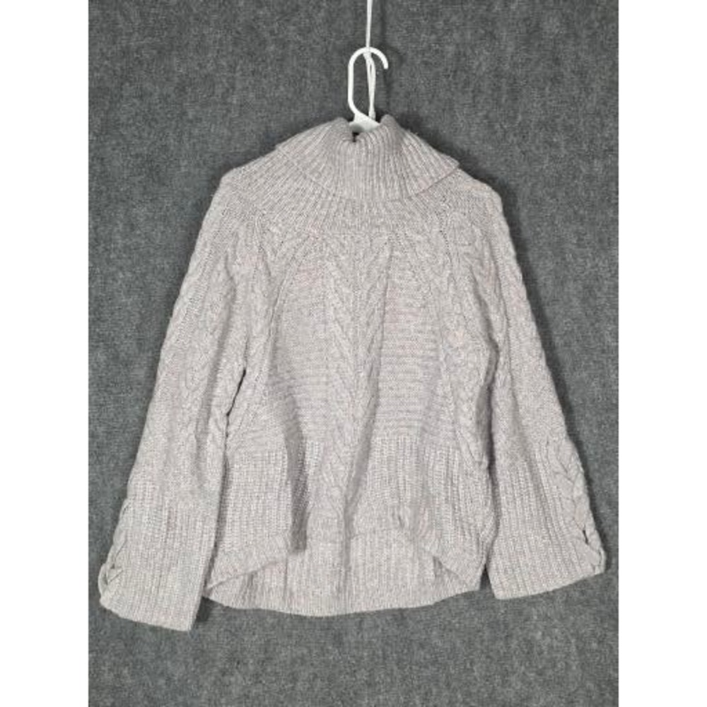 Express Women Cable Knit Turtleneck Sweater Light Gray Marled Size L Casual Work
